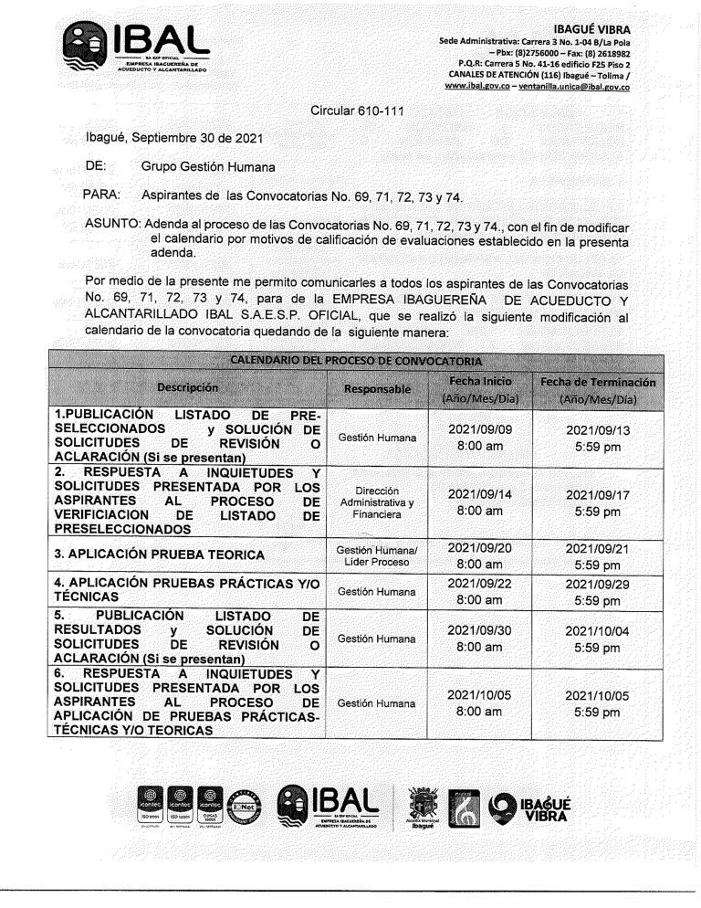Convocatoria N. 69 de 2021